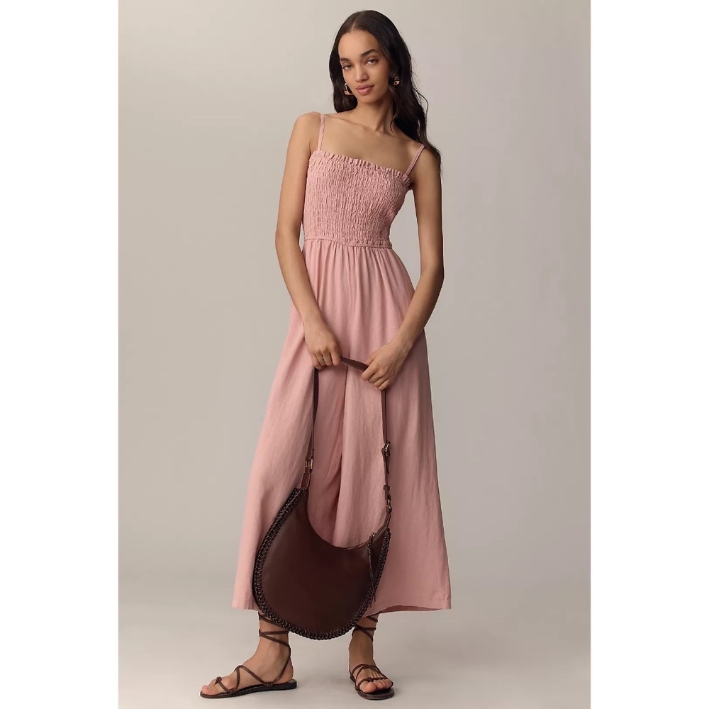 CiSono Smocked Stretch Pink Pull On Jumpsuit Wide Leg High Rise Tank,‎ Size L